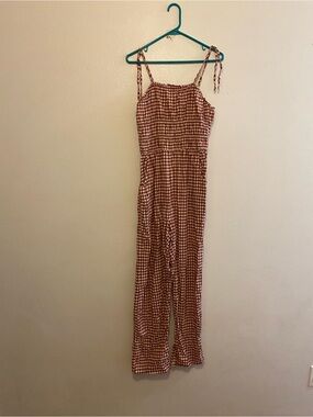 Sincerly Jules Red Gingham Tie-Shoulder Jumpsuit